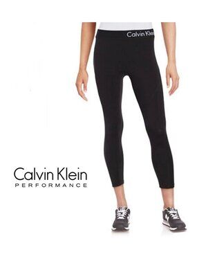 NWT Calvin Klein PERFORMANCE Logo Cropped Active Leggings / Black / Small